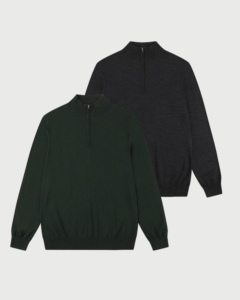 2pk Kvist Merino 3/4-Zip Green + Charcoal