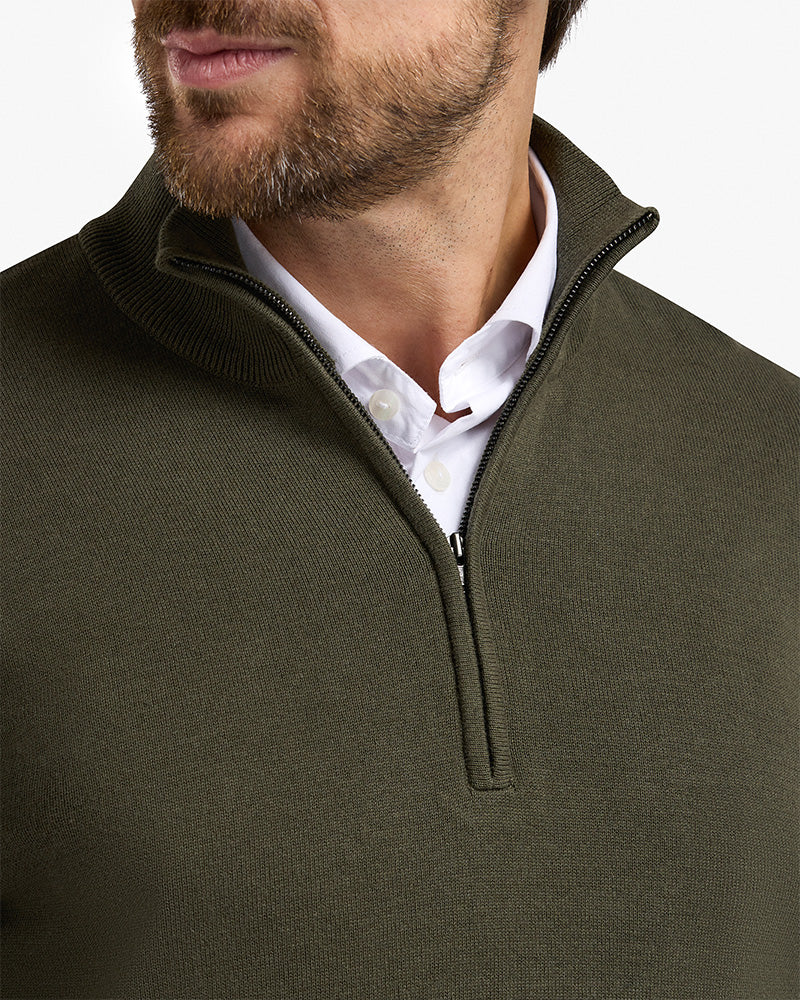 The Signature Kvist Cotton 3/4-Zip Forest Night