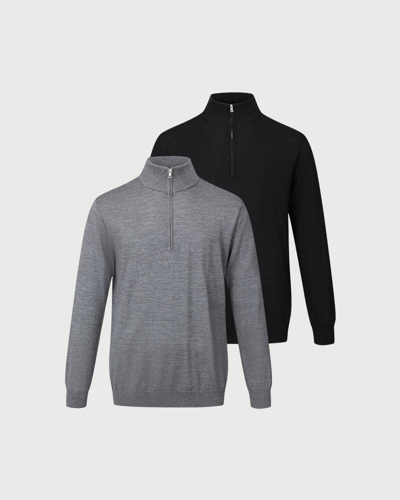 2pk Kvist Merino 3/4-Zip Black + Grey