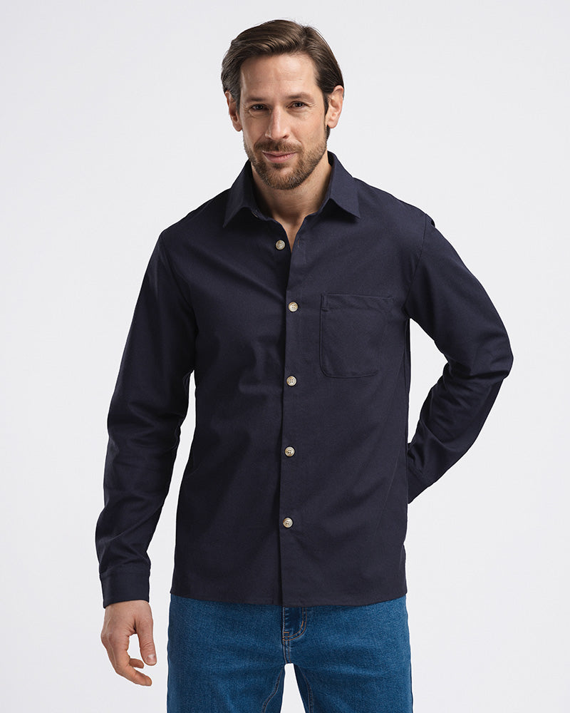 Premium linne overshirt Marinblå