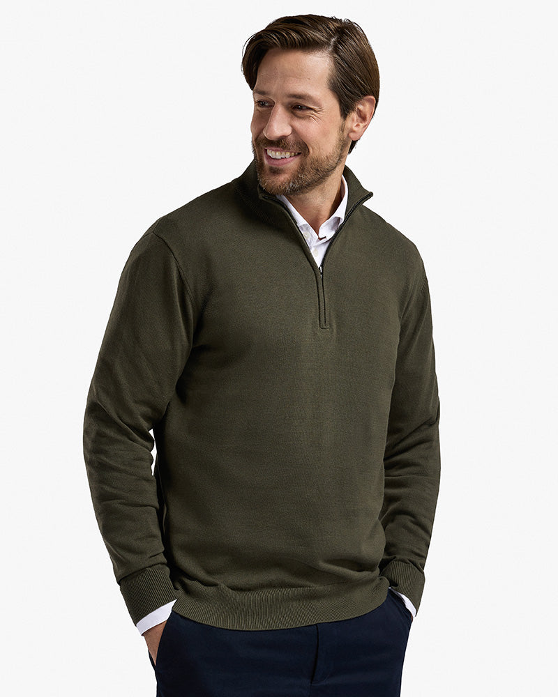 The Signature Kvist Cotton 3/4-Zip Forest Night