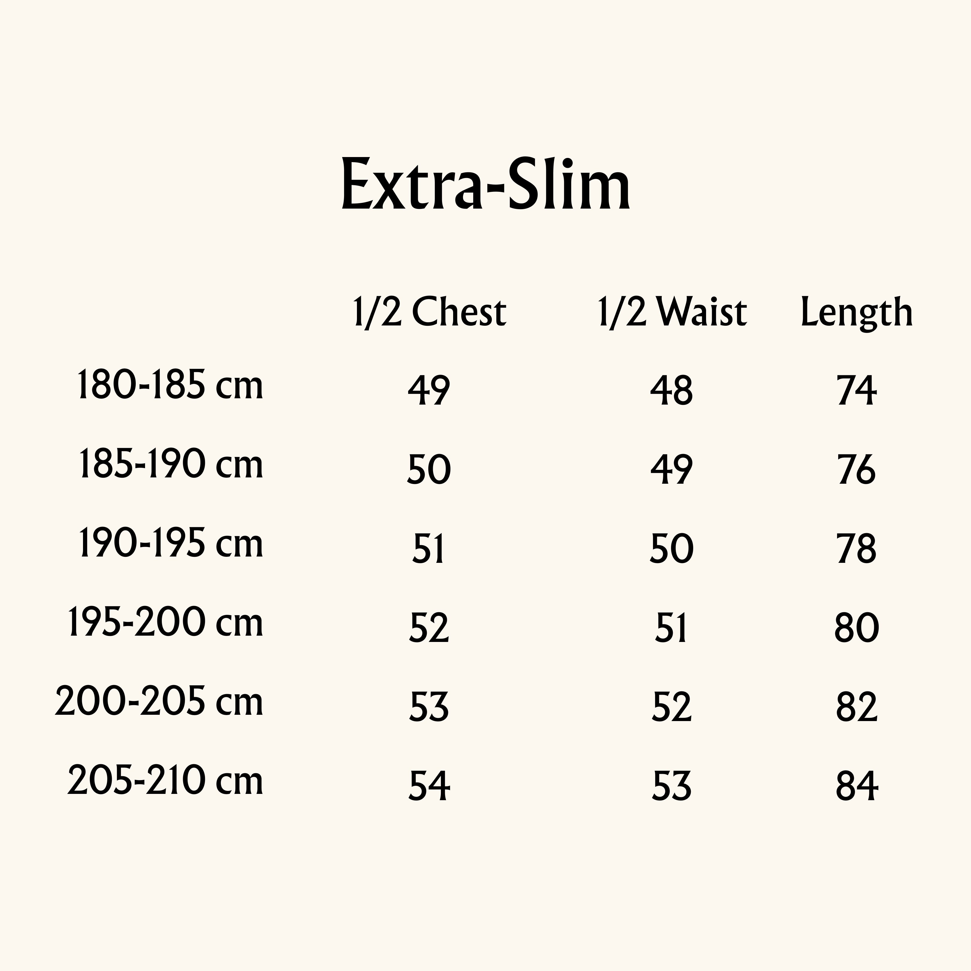 Size Guide MediumTall Clothing